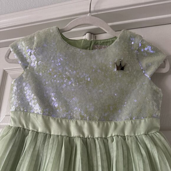 Disney Princess Tiana Girls Dress Sz 9/10 Green Tiered Sequins Fairycore Tulle - Picture 4 of 14